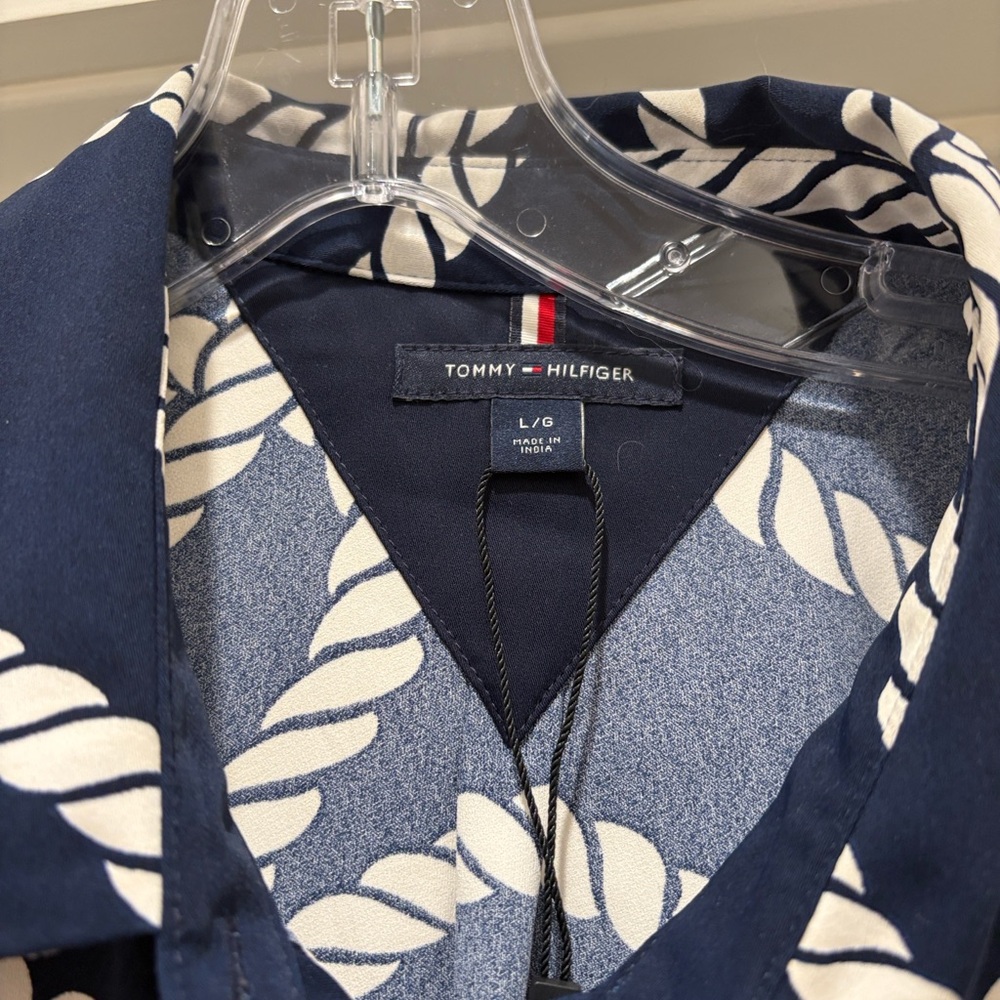 Tommy Hilfiger Blue and White Leaf Print Shirt